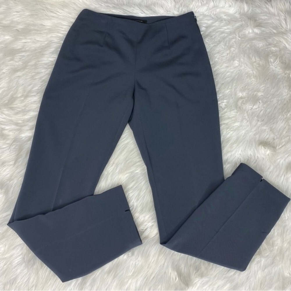 Elie Tahari Blue Grey Straight Leg Dress Pants‎ Side Zip Slit Hem Womens Size 2